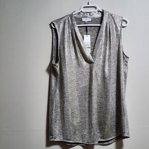 Calvin Klein mettalic v neck sleeveless blouse color gold Size large
